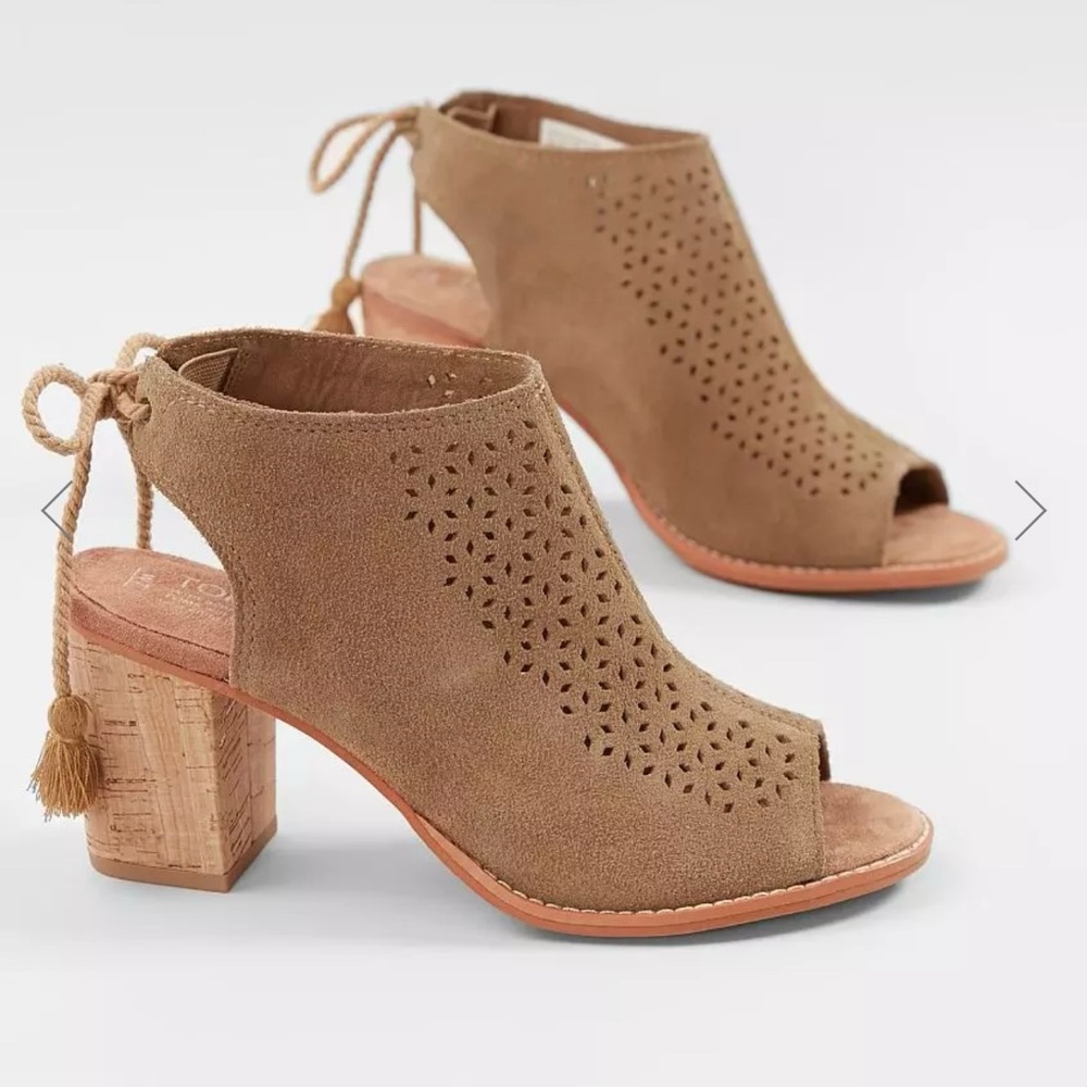 TOMS Women's Elba Seville Leather Tan Heel Sandal Ankle Bootie High - Size 8
